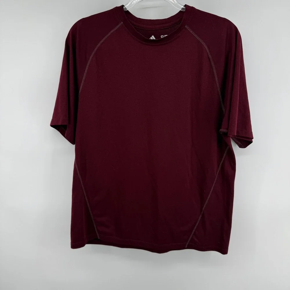 Adidas Climalite Mens Small Maroon Burgundy Performance T-Shirt Big Logo Back‎